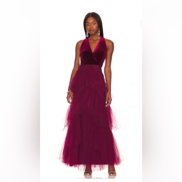 Cabernet colored velvet ruffle gown. Size XL BCBGMAXAZRIA. - Picture 1 of 3
